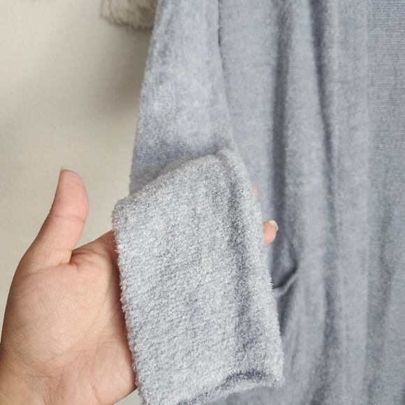 Barefoot Dreams Cozychic Lite Longline Open Front Cardigan Baby Blue Gray Lounge - Picture 7 of 9